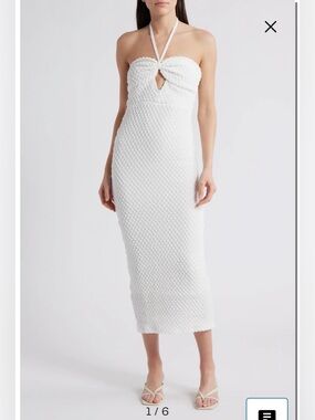 NWT- Rare London Textured Cutout Midi Dress, White, US size 2